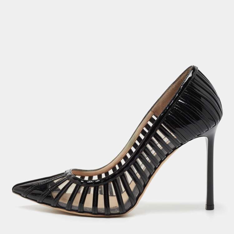 Pre Owned Jimmy Choo Black Patent and PVC Pointed Toe Pumps Size 36 