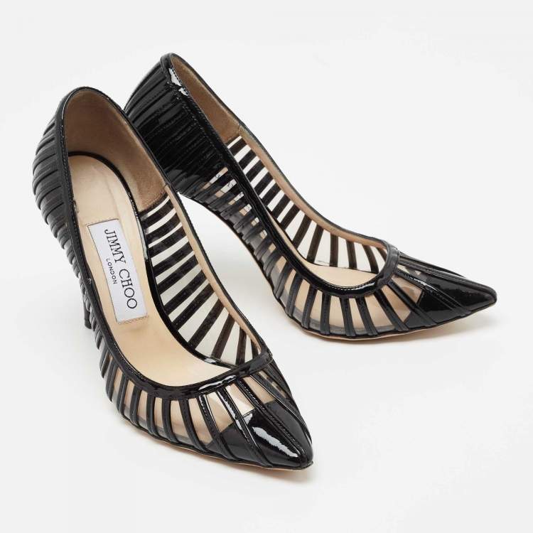Pre Owned Jimmy Choo Black Patent and PVC Pointed Toe Pumps Size 36 