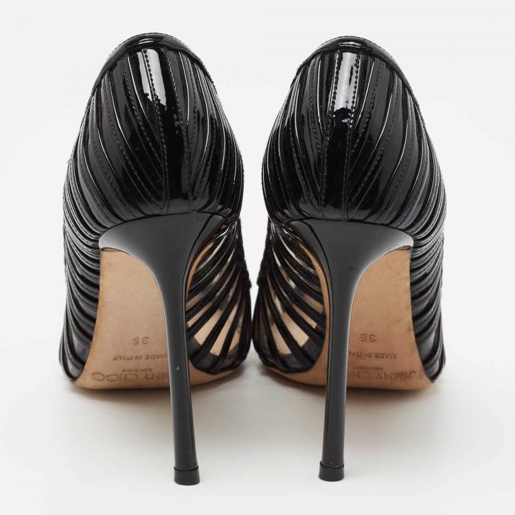 Pre Owned Jimmy Choo Black Patent and PVC Pointed Toe Pumps Size 36 