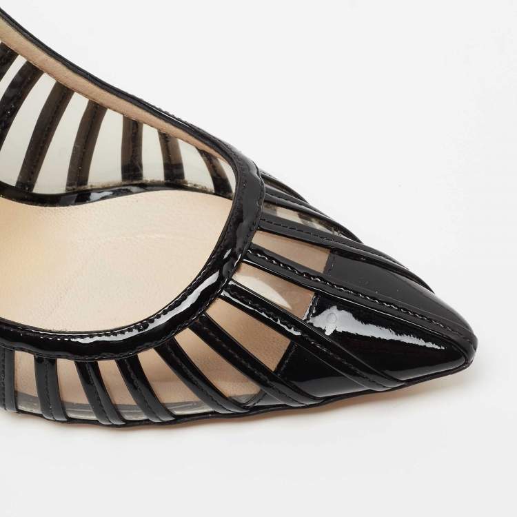 Pre Owned Jimmy Choo Black Patent and PVC Pointed Toe Pumps Size 36 