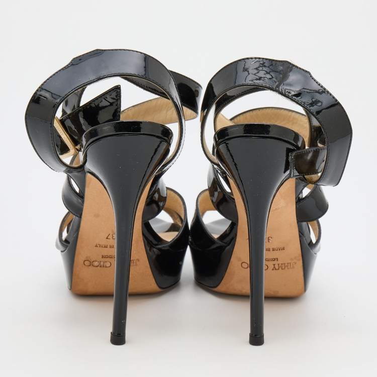 Pre Owned Jimmy Choo Black Patent Leather Vamp Platform Sandals Size 37
