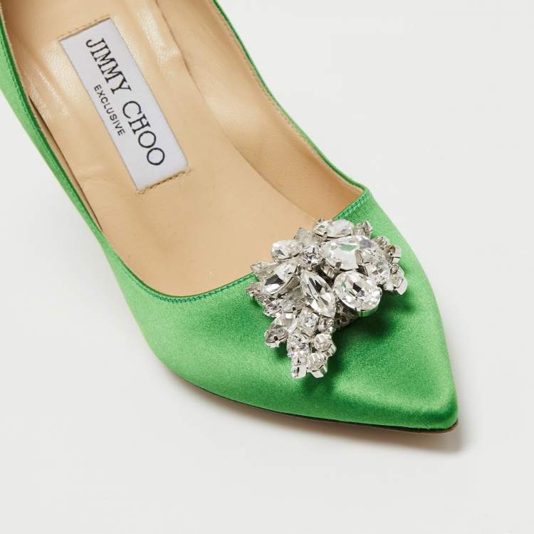 Pre Owned Jimmy Choo Green Satin Manda Pumps Size 35.5