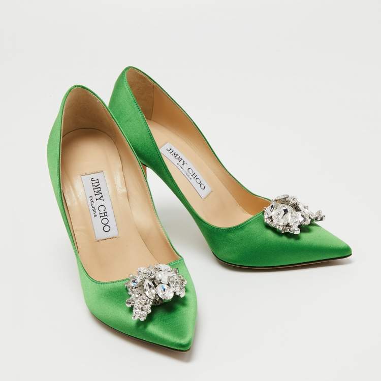 Pre Owned Jimmy Choo Green Satin Manda Pumps Size 35.5