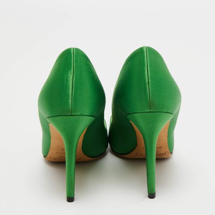 Pre Owned Jimmy Choo Green Satin Manda Pumps Size 35.5