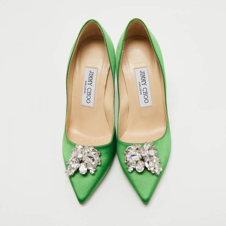 Pre Owned Jimmy Choo Green Satin Manda Pumps Size 35.5