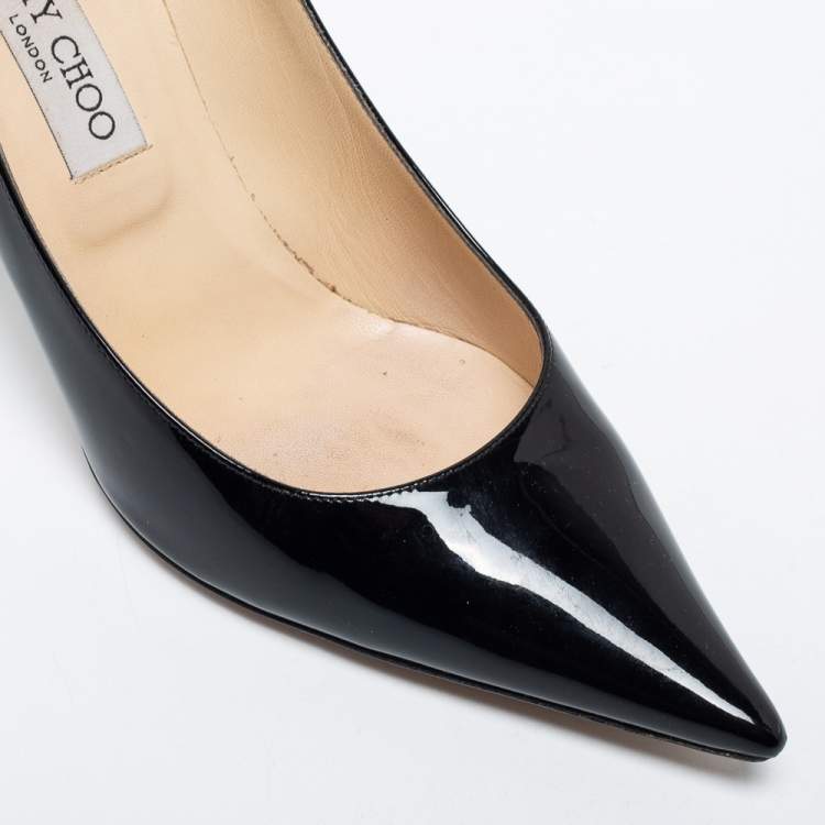 Pre Owned Jimmy Choo Black Patent Leather Agnes Pointed Toe Pumps Size 40.5