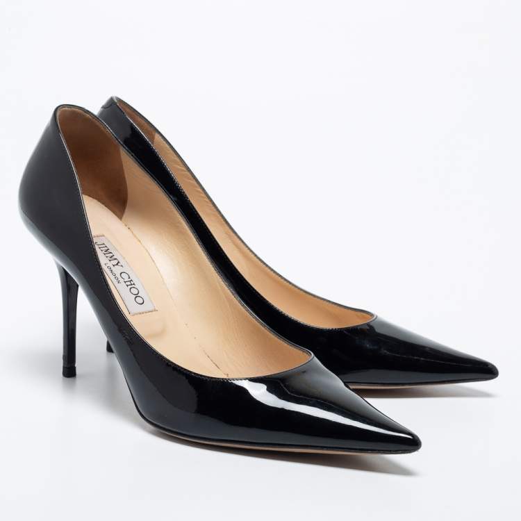 Pre Owned Jimmy Choo Black Patent Leather Agnes Pointed Toe Pumps Size 40.5