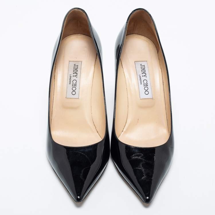 Pre Owned Jimmy Choo Black Patent Leather Agnes Pointed Toe Pumps Size 40.5
