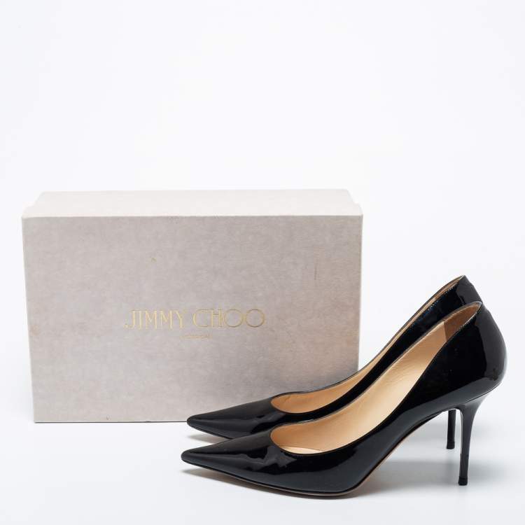 Pre Owned Jimmy Choo Black Patent Leather Agnes Pointed Toe Pumps Size 40.5