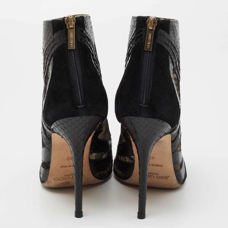 Pre Owned Jimmy Choo Black/Beige Snakeskin And Lace Ankle Boots Size 40