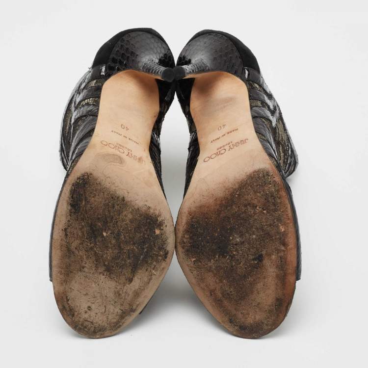 Pre Owned Jimmy Choo Black/Beige Snakeskin And Lace Ankle Boots Size 40