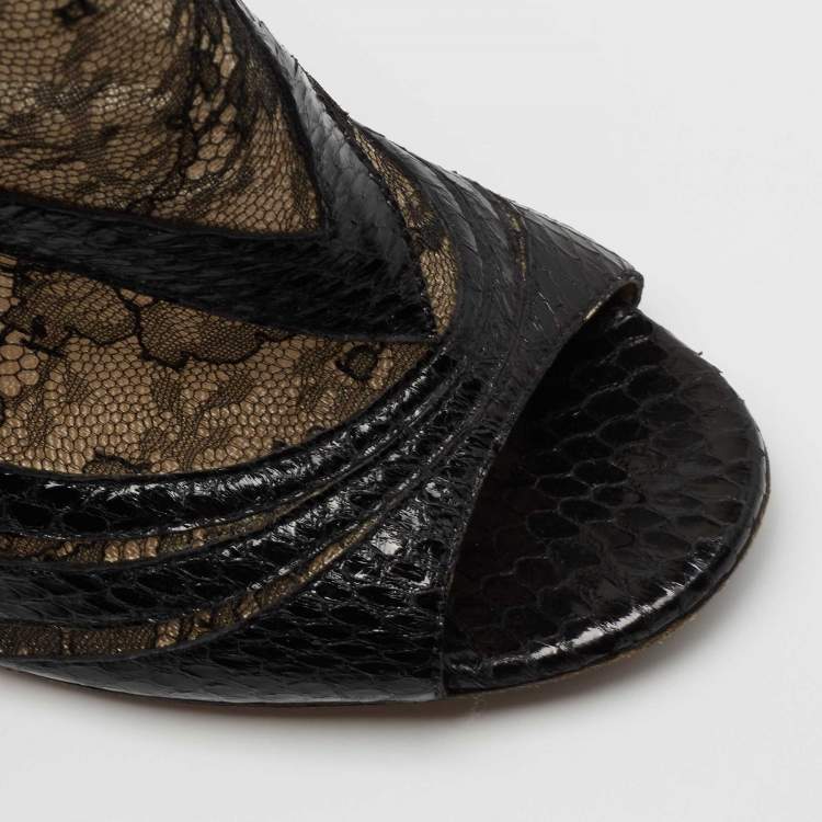 Pre Owned Jimmy Choo Black/Beige Snakeskin And Lace Ankle Boots Size 40