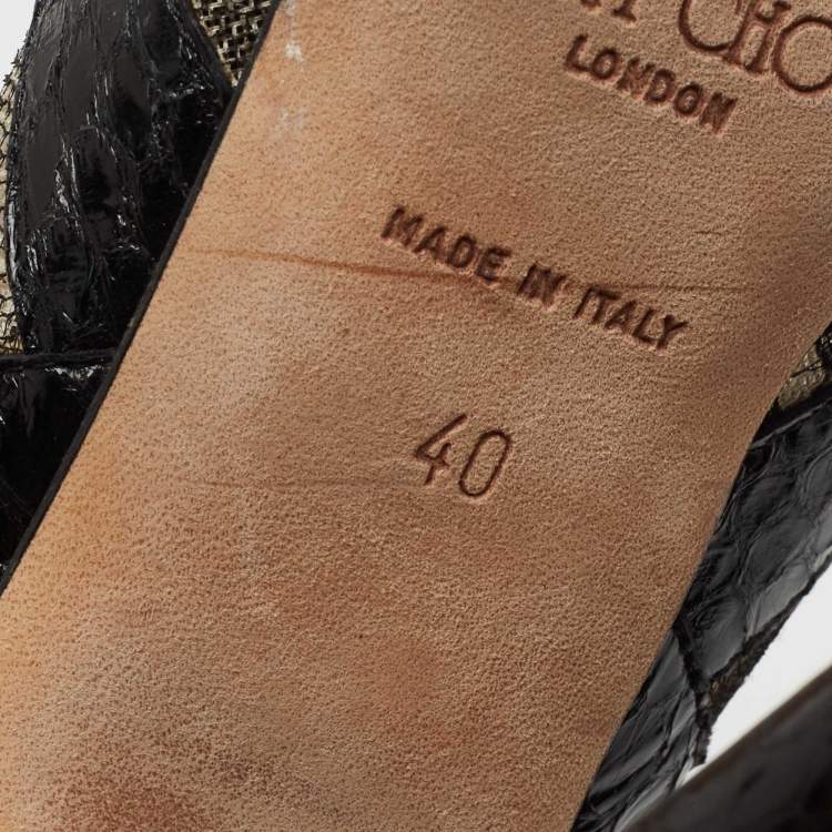 Pre Owned Jimmy Choo Black/Beige Snakeskin And Lace Ankle Boots Size 40