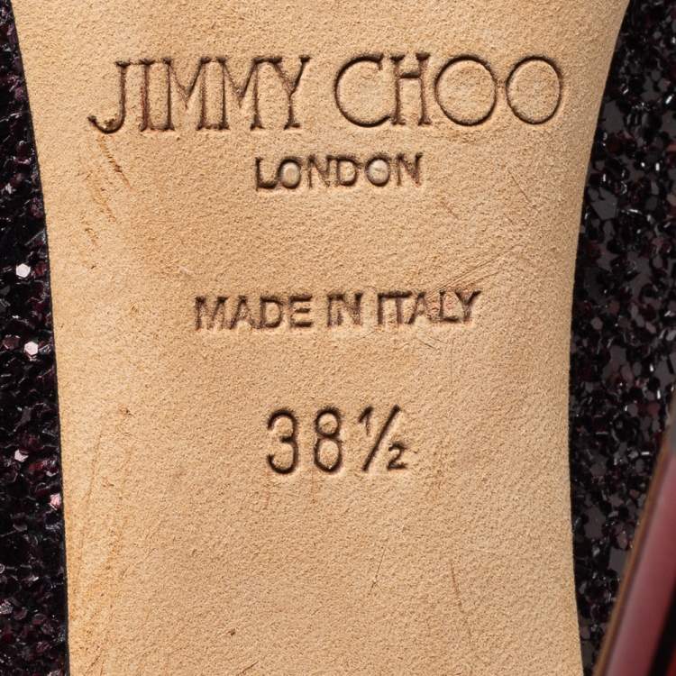 Pre Owned Jimmy Choo Burgundy/Black Coarse Glitter Romy Pointed Toe Pumps Size 38.5