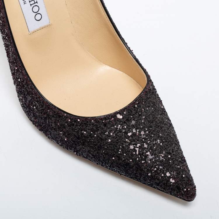 Pre Owned Jimmy Choo Burgundy/Black Coarse Glitter Romy Pointed Toe Pumps Size 38.5