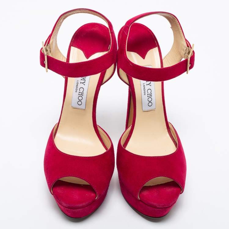 Pre Owned Jimmy Choo Pink Suede Linda Platform Sandals Size 39.5