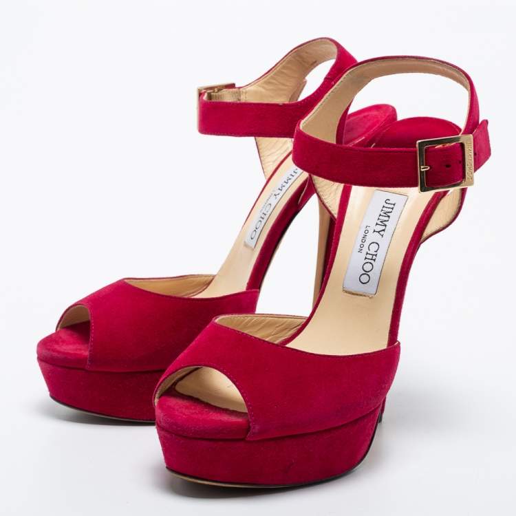 Pre Owned Jimmy Choo Pink Suede Linda Platform Sandals Size 39.5