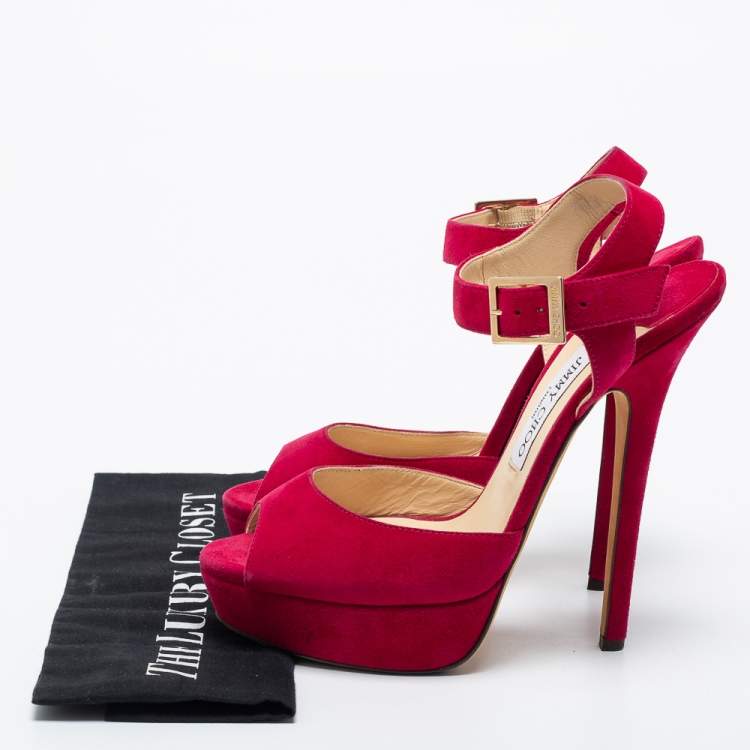 Pre Owned Jimmy Choo Pink Suede Linda Platform Sandals Size 39.5