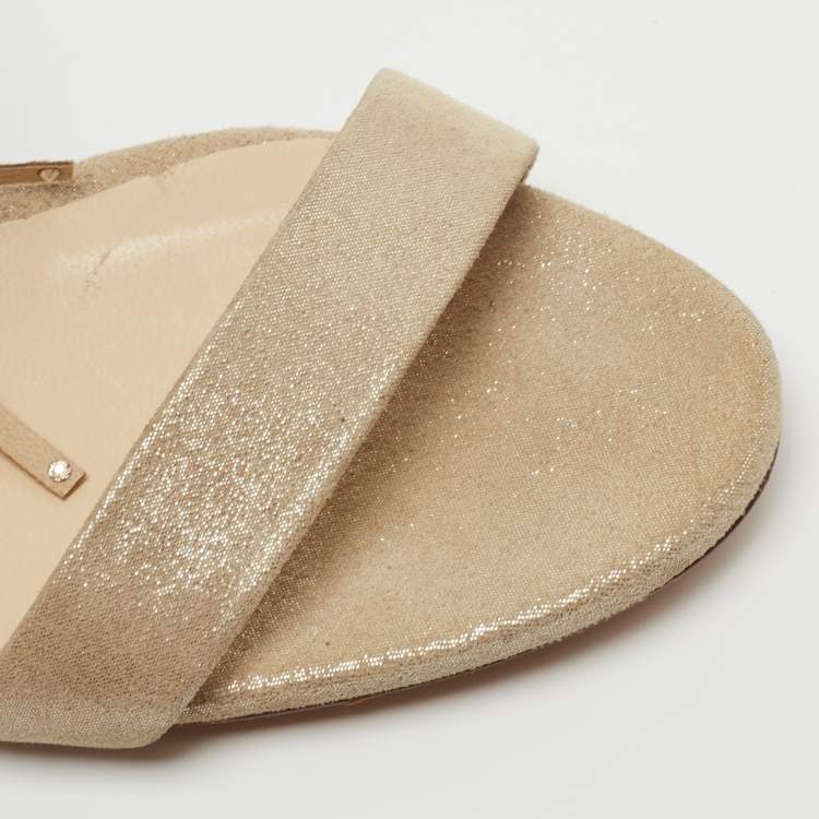 مملوكة مسبقًا Jimmy Choo Metallic Beige Suede Voila Tassel Ankle Cuff Sandals Size 36.5