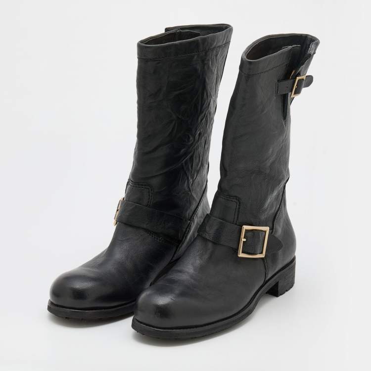 مملوكة مسبقًا Jimmy Choo Black Leather Ankle Length Boots Size 41.5