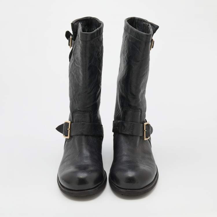 مملوكة مسبقًا Jimmy Choo Black Leather Ankle Length Boots Size 41.5