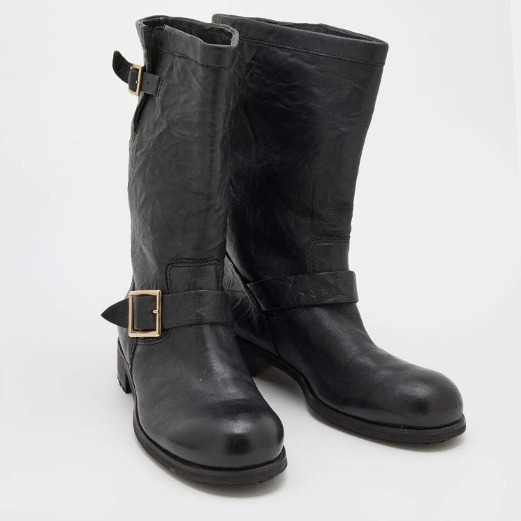 مملوكة مسبقًا Jimmy Choo Black Leather Ankle Length Boots Size 41.5