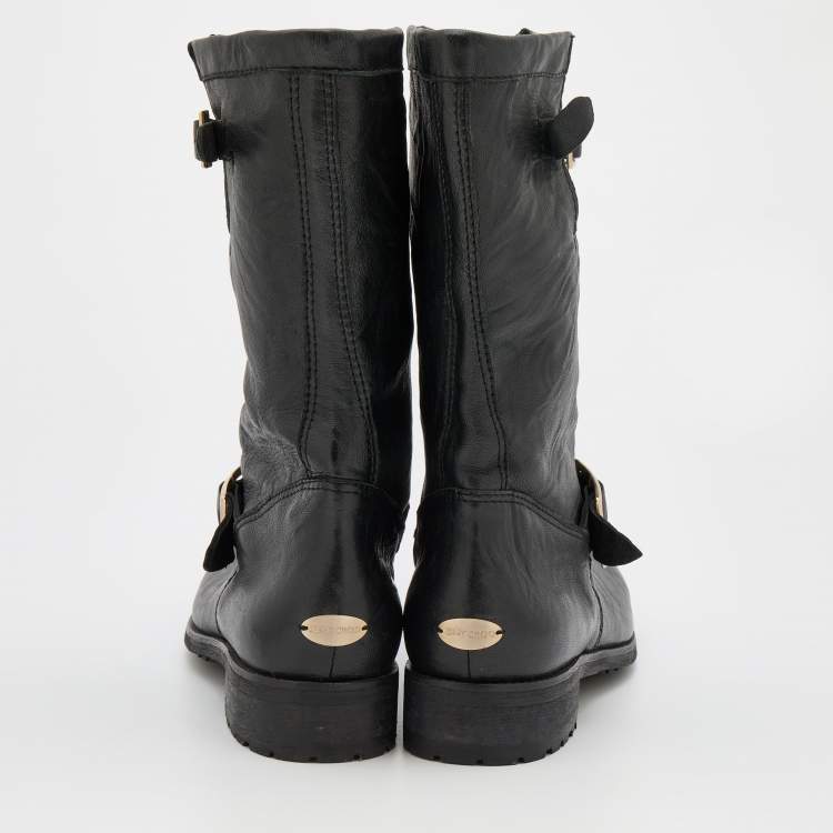 مملوكة مسبقًا Jimmy Choo Black Leather Ankle Length Boots Size 41.5