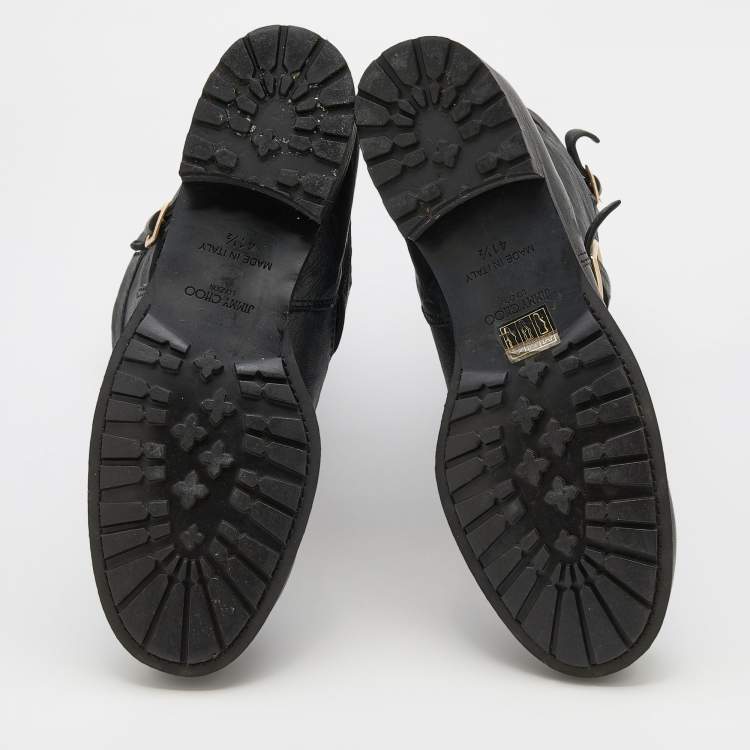 مملوكة مسبقًا Jimmy Choo Black Leather Ankle Length Boots Size 41.5