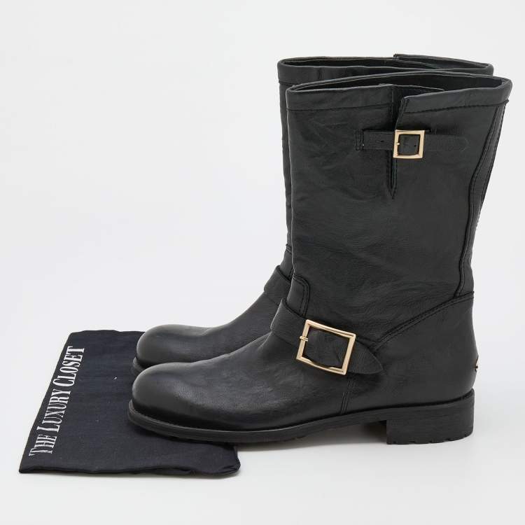 مملوكة مسبقًا Jimmy Choo Black Leather Ankle Length Boots Size 41.5