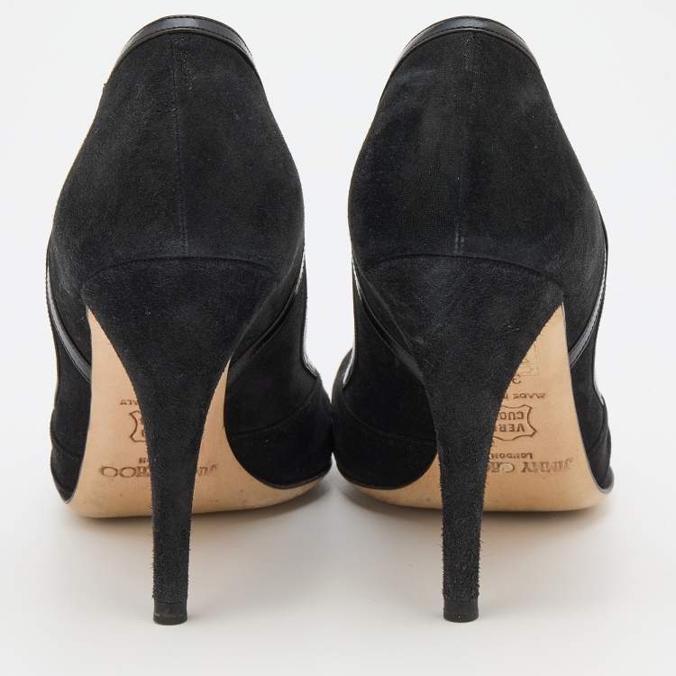 Pre Owned Jimmy Choo Black Suede Peep Toe Pumps Size 36.5