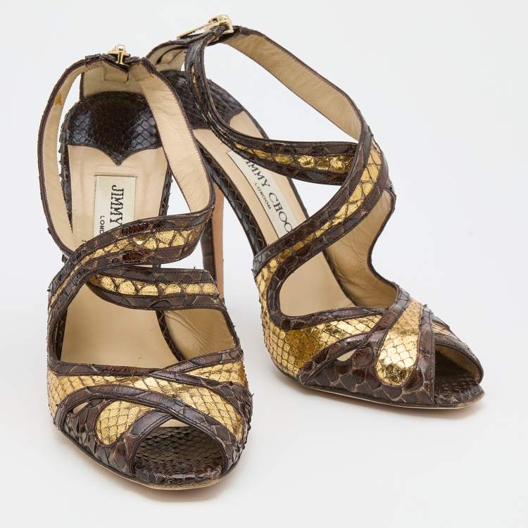 Pre Owned Jimmy Choo Multicolor Python Leather Crisscross Sandals Size 37