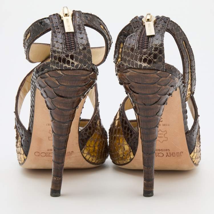 Pre Owned Jimmy Choo Multicolor Python Leather Crisscross Sandals Size 37