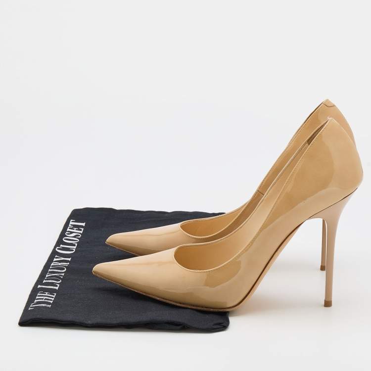 Pre Owned Jimmy Choo Beige Patent Leather Love Pointed Toe Pumps Size 37
