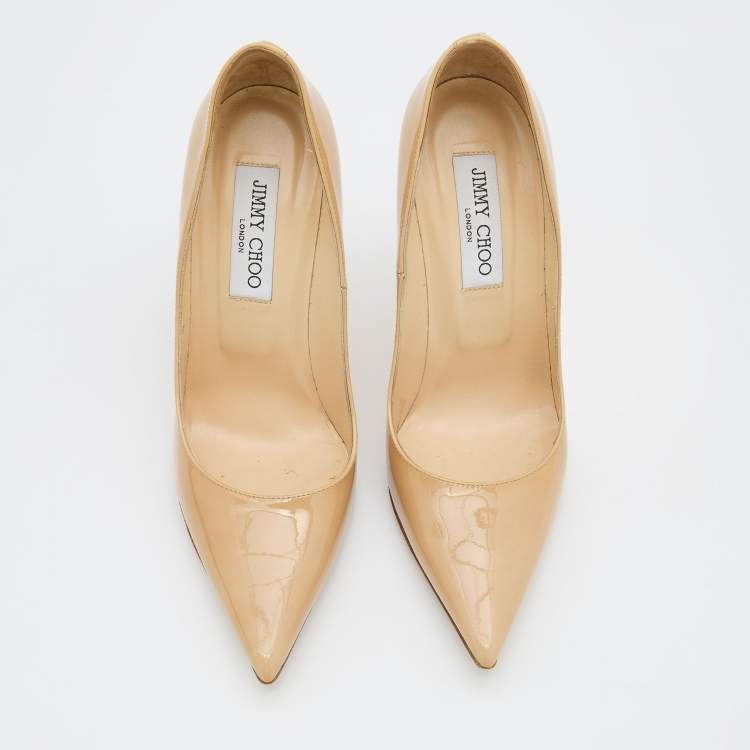 Pre Owned Jimmy Choo Beige Patent Leather Love Pointed Toe Pumps Size 37
