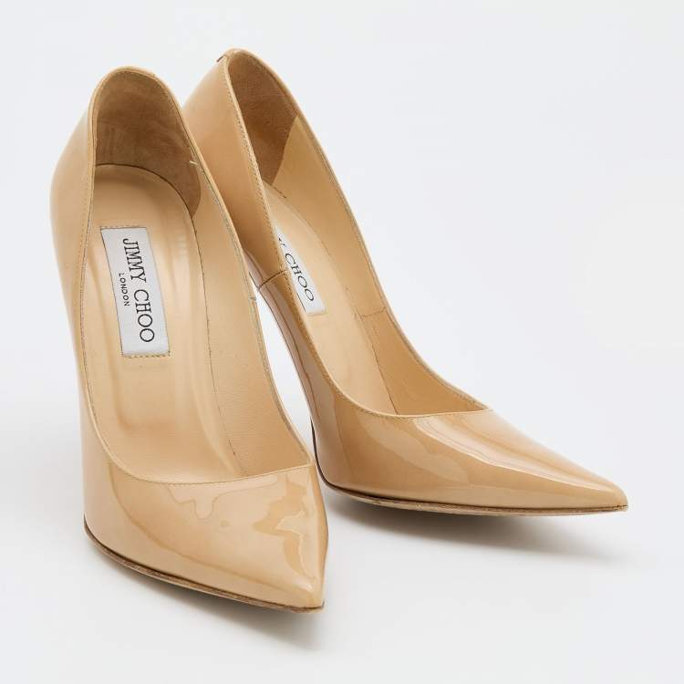 Pre Owned Jimmy Choo Beige Patent Leather Love Pointed Toe Pumps Size 37