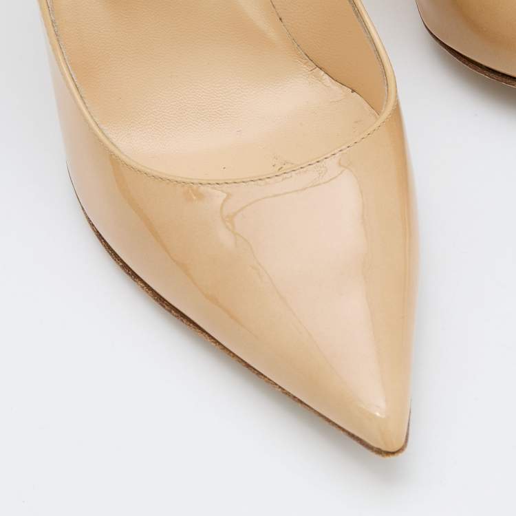 Pre Owned Jimmy Choo Beige Patent Leather Love Pointed Toe Pumps Size 37
