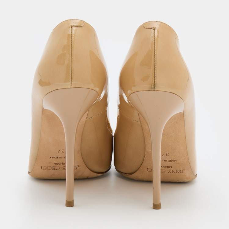 Pre Owned Jimmy Choo Beige Patent Leather Love Pointed Toe Pumps Size 37