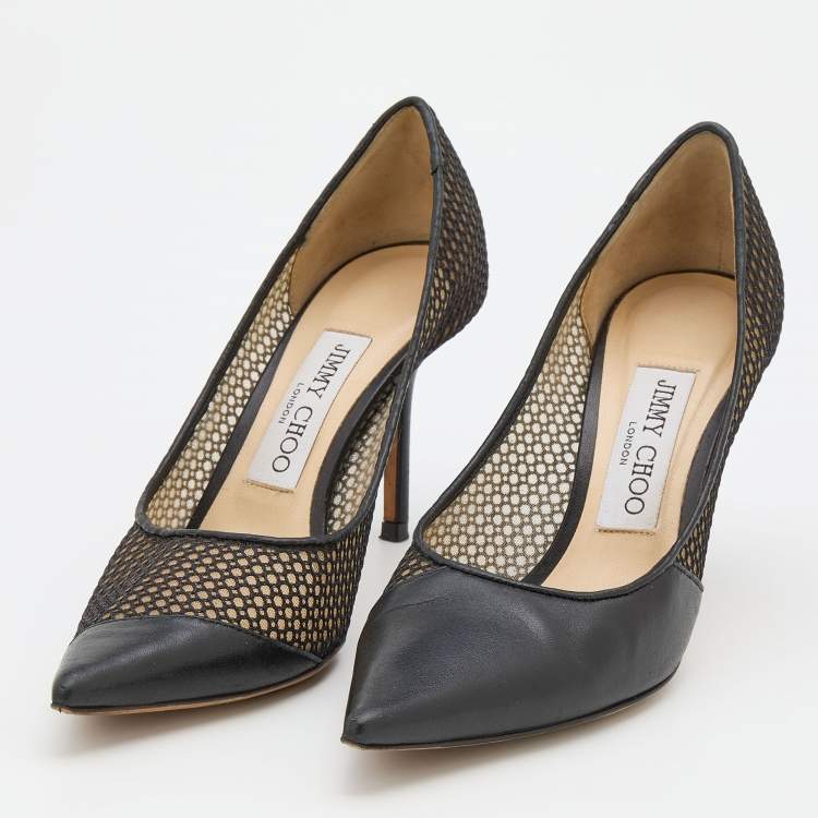 Pre Owned Jimmy Choo Black Leather and Mesh Love Pointed Toe Pumps Size 35.5