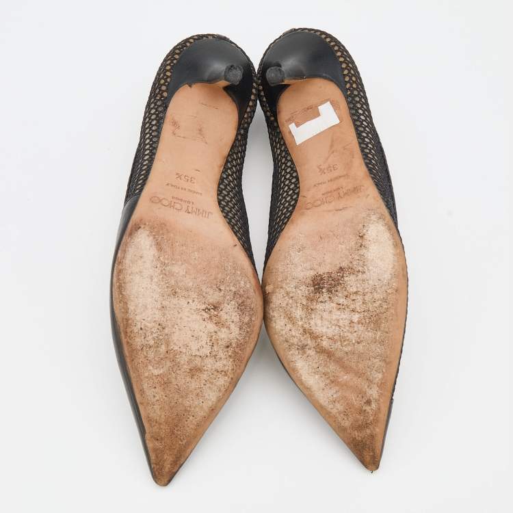 Pre Owned Jimmy Choo Black Leather and Mesh Love Pointed Toe Pumps Size 35.5