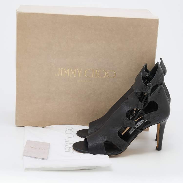 Pre Owned Jimmy Choo Black Leather Lucky Ankle Strap Sandals Size 39