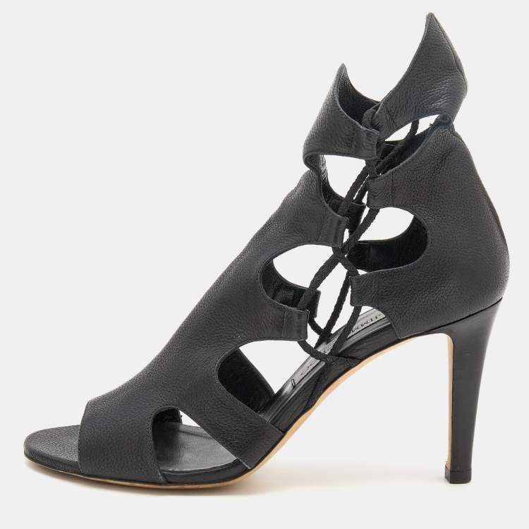 Pre Owned Jimmy Choo Black Leather Lucky Ankle Strap Sandals Size 39