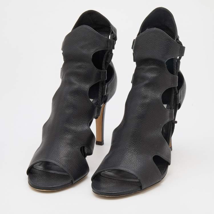 Pre Owned Jimmy Choo Black Leather Lucky Ankle Strap Sandals Size 39
