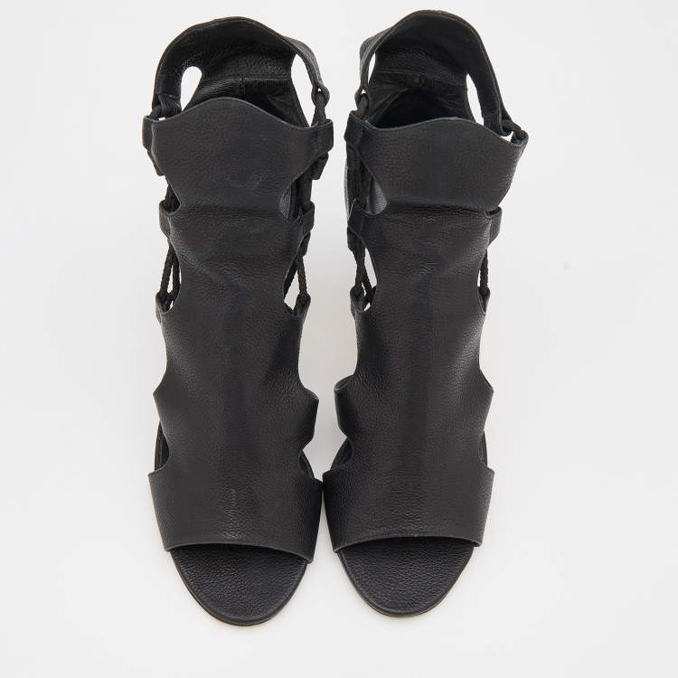 Pre Owned Jimmy Choo Black Leather Lucky Ankle Strap Sandals Size 39