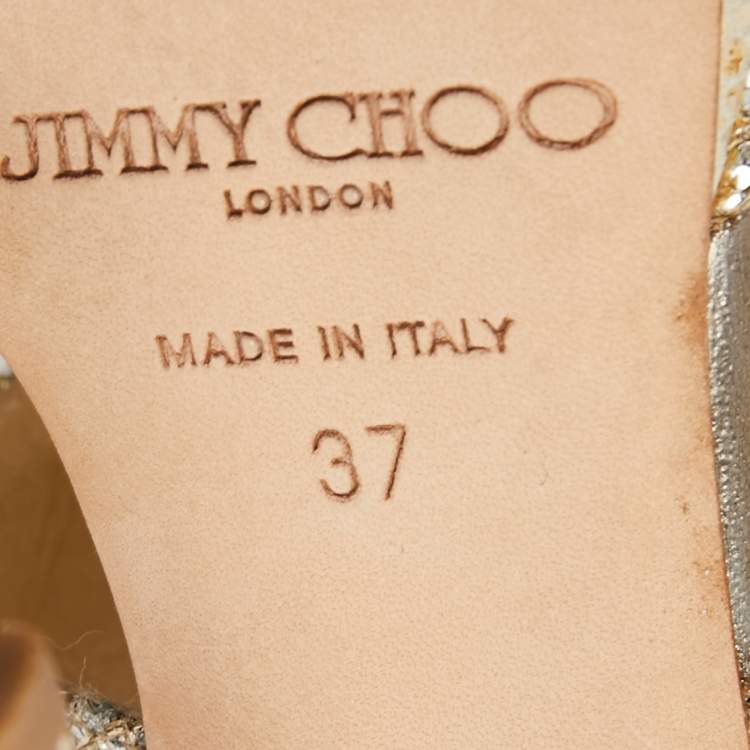 Pre Owned Jimmy Choo Metallic Silver Glitter Private Platform Sandals Size 37