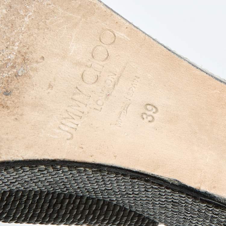 Pre Owned Jimmy Choo Grey Woven Raffia Prova Slingback Platform Wedge Sandals Size 39