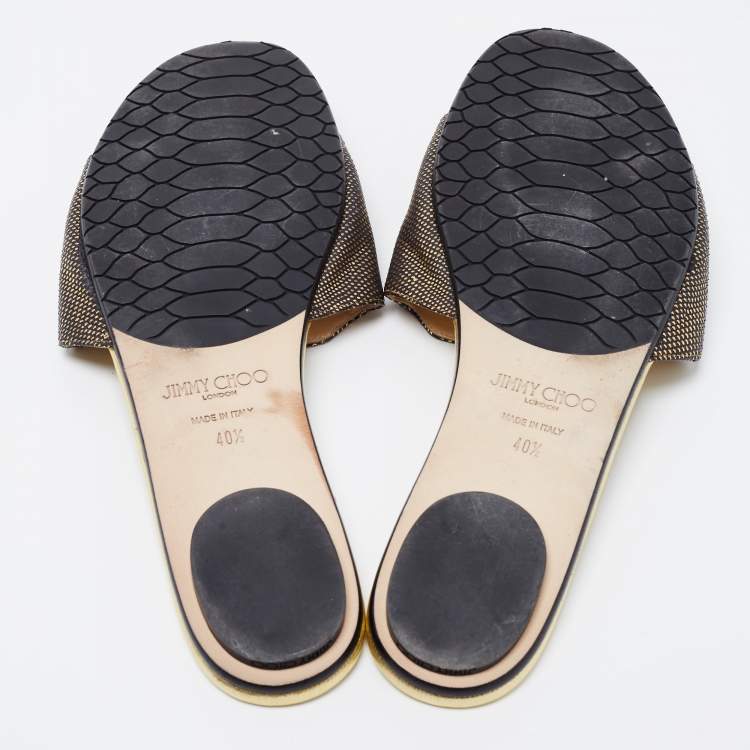 Pre Owned Jimmy Choo Black/Gold Leather Nanda Flat Slides Size 40.5 