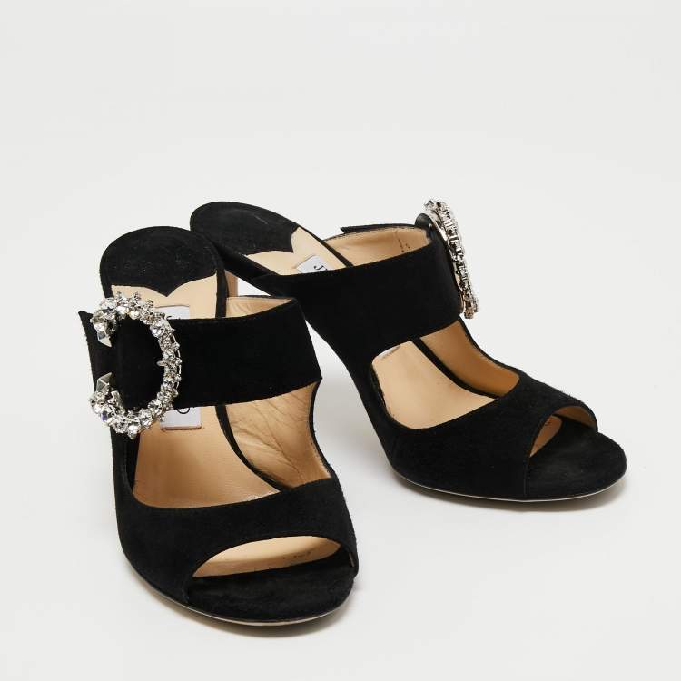 Pre Owned Jimmy Choo Black Suede Saf Slide Sandals Size 38