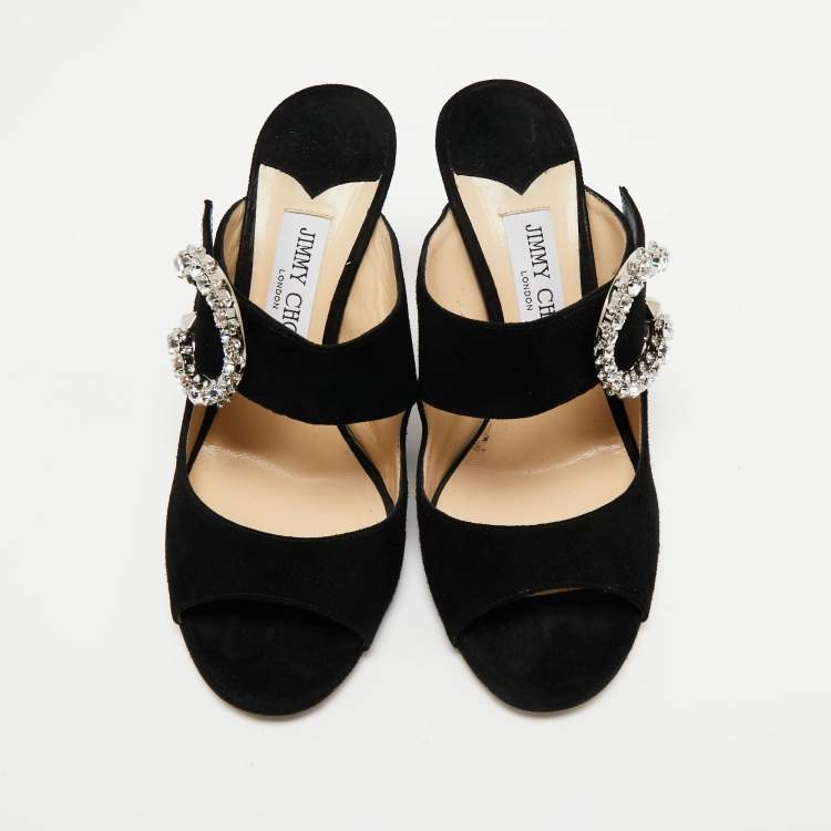 Pre Owned Jimmy Choo Black Suede Saf Slide Sandals Size 38