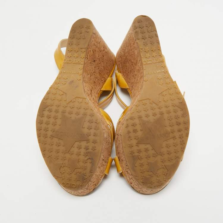 Pre Owned Jimmy Choo Beige Patent Wedge Sandals Size 37