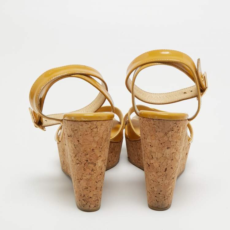 Pre Owned Jimmy Choo Beige Patent Wedge Sandals Size 37